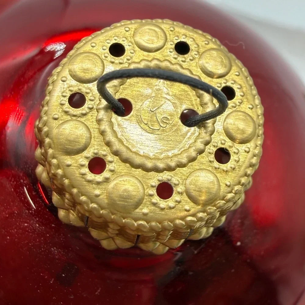 Christmas by Krebs December Red Glass Ornaments Set of 5 with Gold Crowns Box